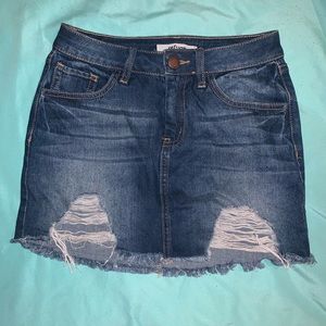 Distressed jean skirt